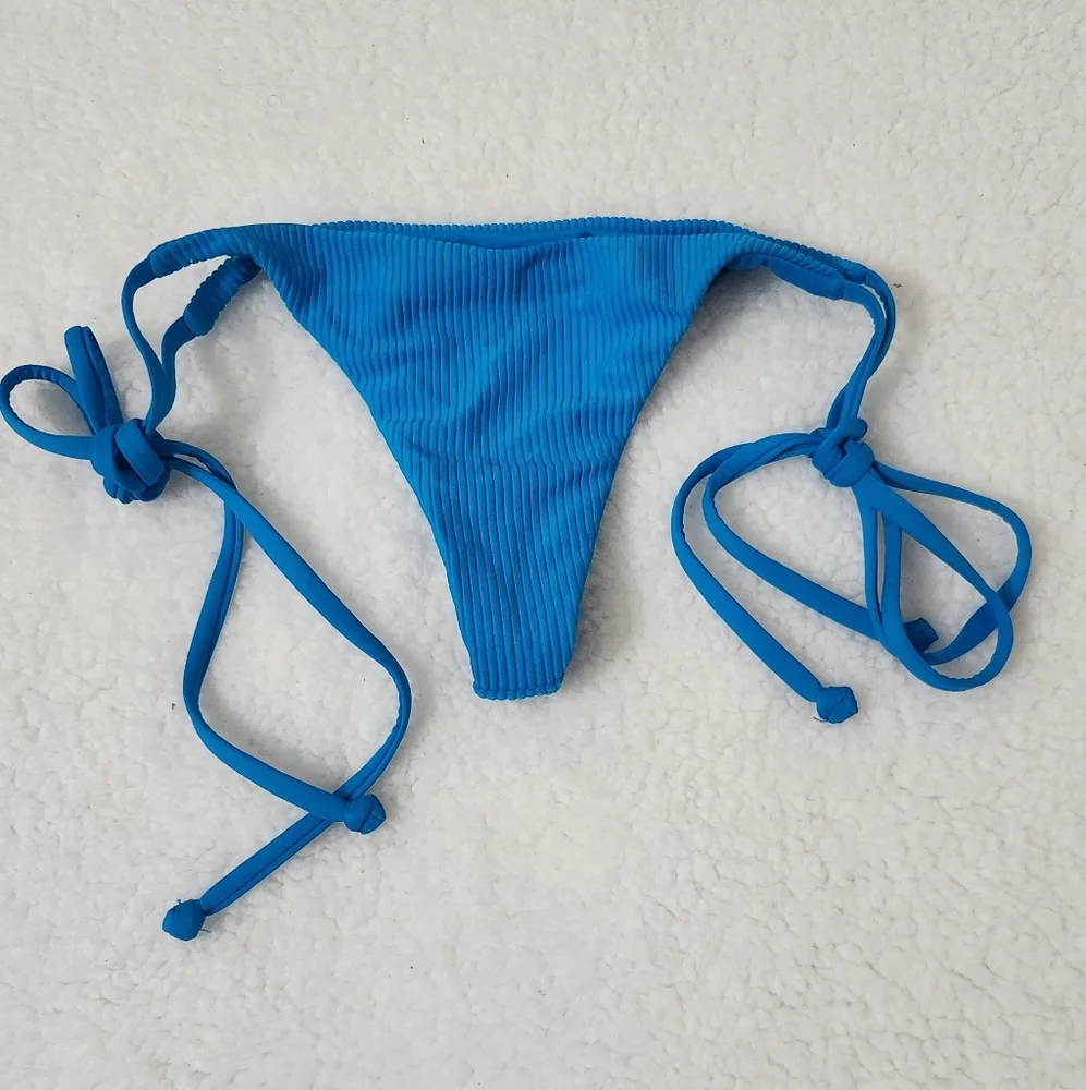 New!Frankie's Bikinis Sky Ribbed Triangle‎ Bikini Bottom